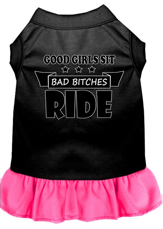 Bitches Ride Screen Print Dog Dress Black with Bright Pink Med